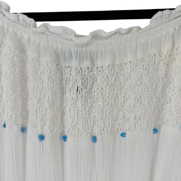 220 Hickory Maxi Dress White Off The Shoulder Turquoise Bead Size S Ruffle Crepe - Picture 4 of 12